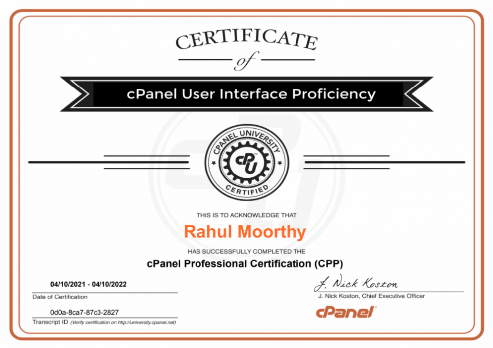 cPanel Professional Certification